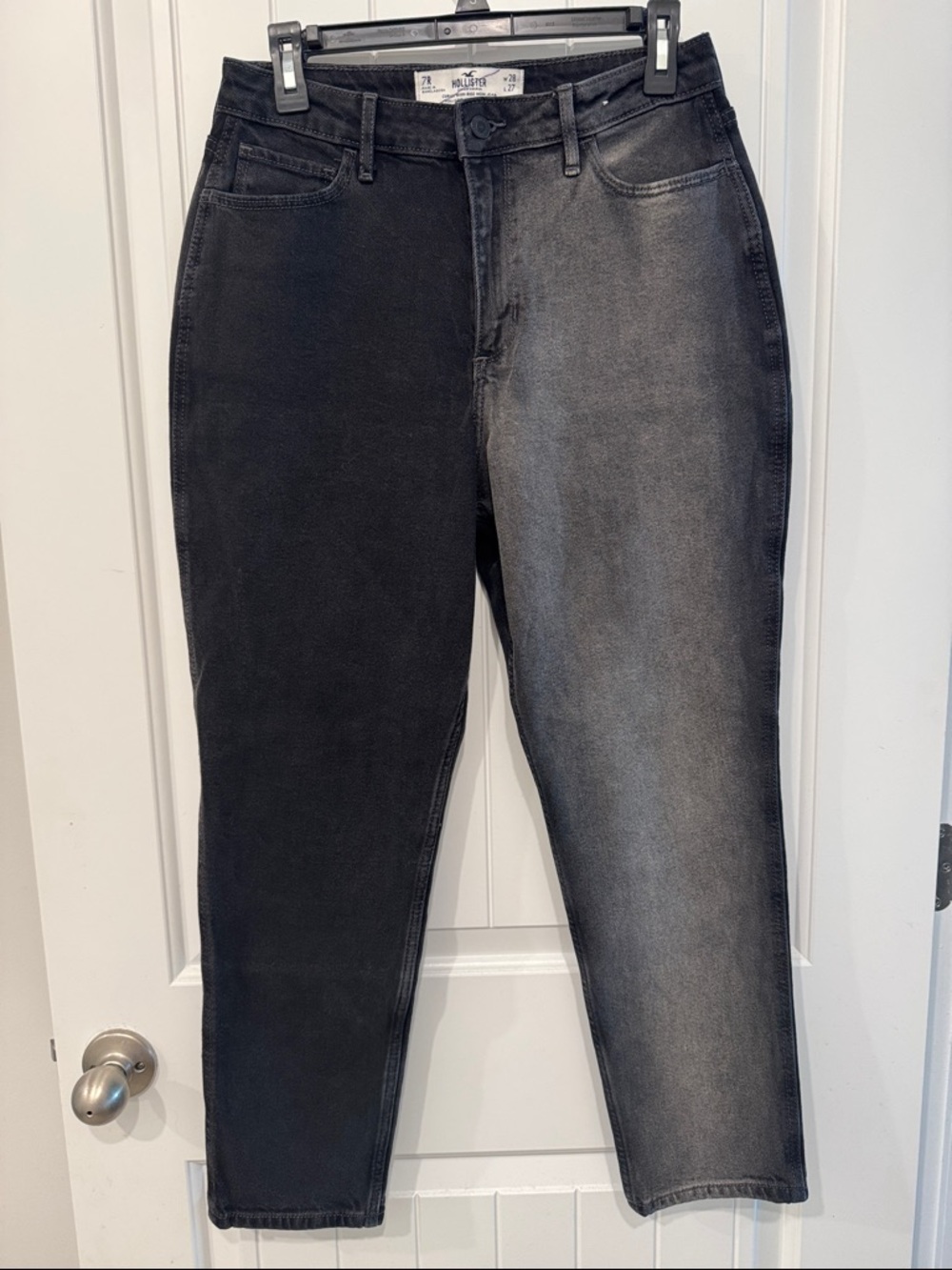 Hollister Two-Tone Black and Grey Curvy High-Rise Mom Jean